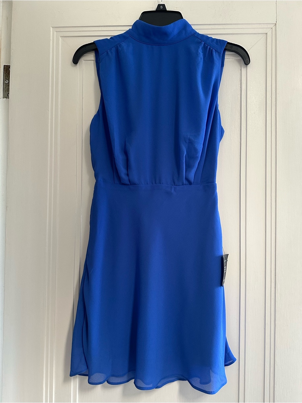 NWT Lulus Classic Elegance Blue Chiffon Sleeveless Mock Neck Mini Dress - XS